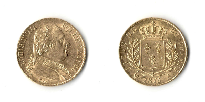 Francia, Luigi XVIII 20 Franchi 1815 A qFDC/FDC